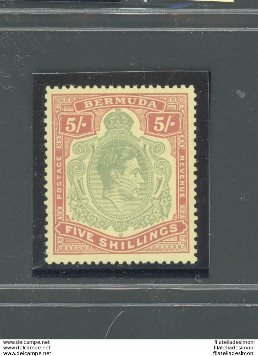 1938-53 BERMUDA, Stanley Gibbons N. 118f, GEORGE VI Portrait, 5 Scellini Green And Red/yellow Paper - MNH** Perforate 13 - Sonstige & Ohne Zuordnung