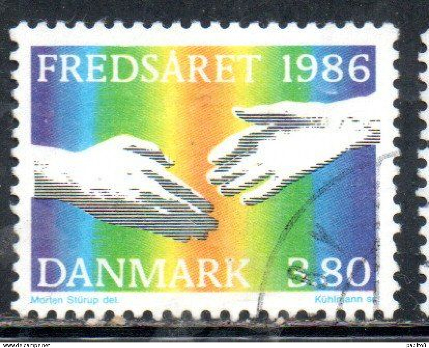 DANEMARK DANMARK DENMARK DANIMARCA 1986 INTERNATIONAL PEACE YEAR 3.80k USED USATO OBLITERE' - Oblitérés