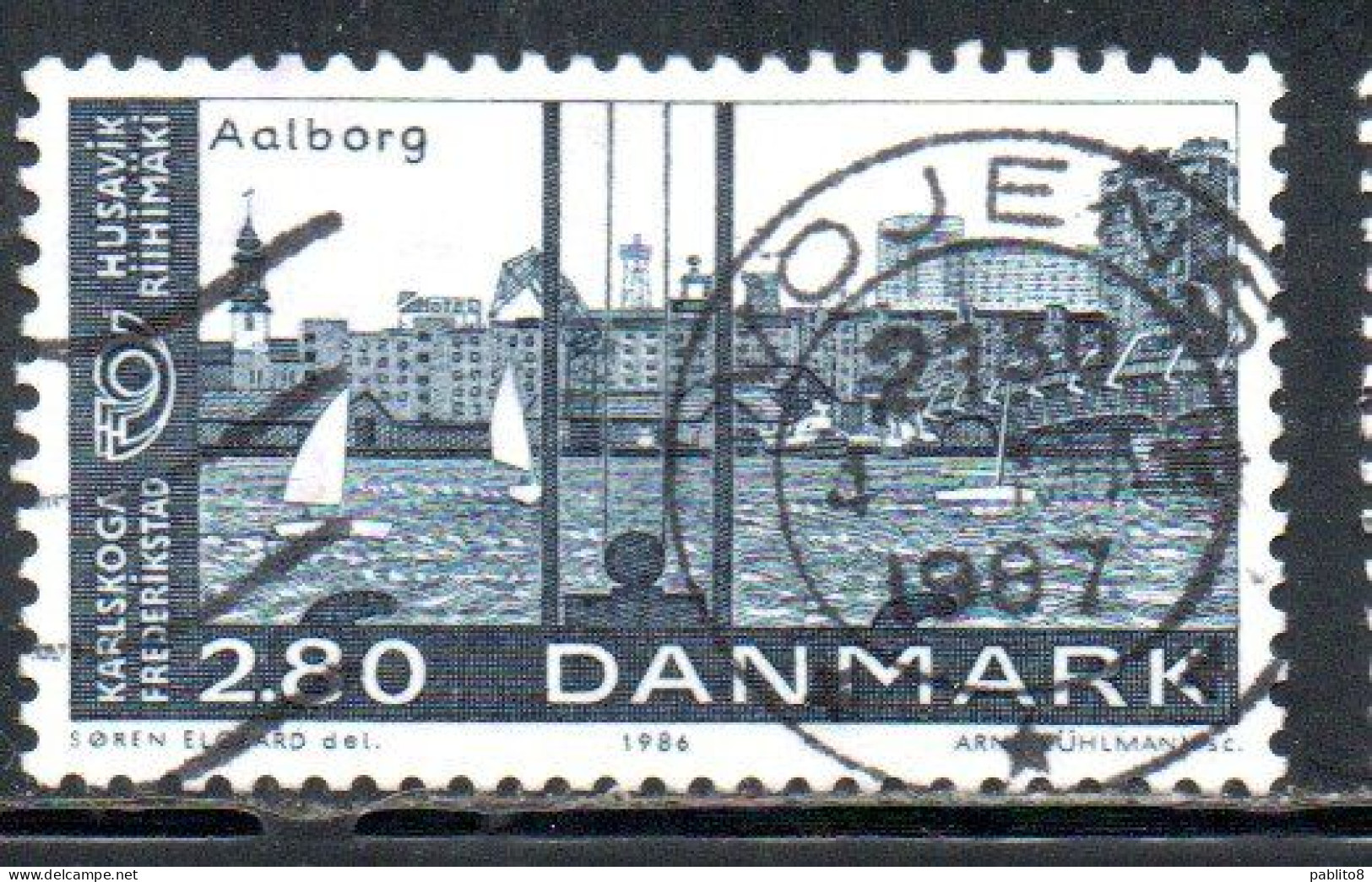 DANEMARK DANMARK DENMARK DANIMARCA 1986 NORDIC COOPERATION ISSUE SISTER TOWNS AALBORG HARBOR 2.80k USED USATO OBLITERE' - Used Stamps