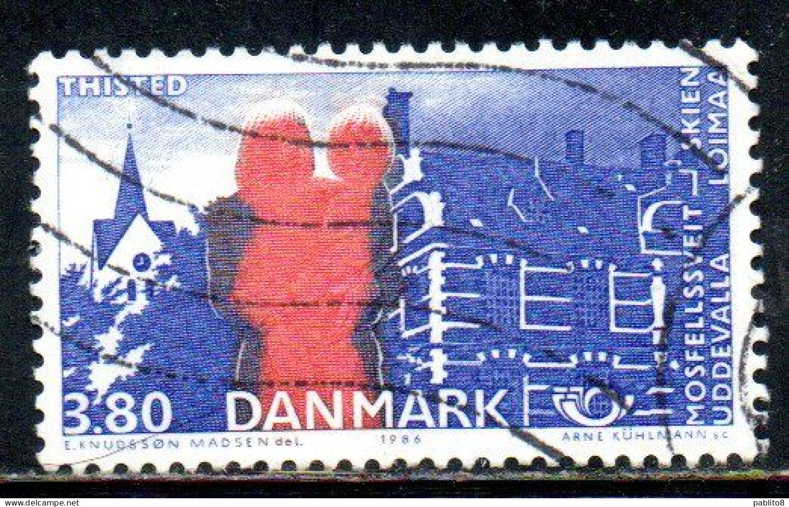 DANEMARK DANMARK DENMARK DANIMARCA 1986 NORDIC COOPERATION ISSUE THISTED CHURCH HARBOR 3.80k USED USATO OBLITERE' - Usati