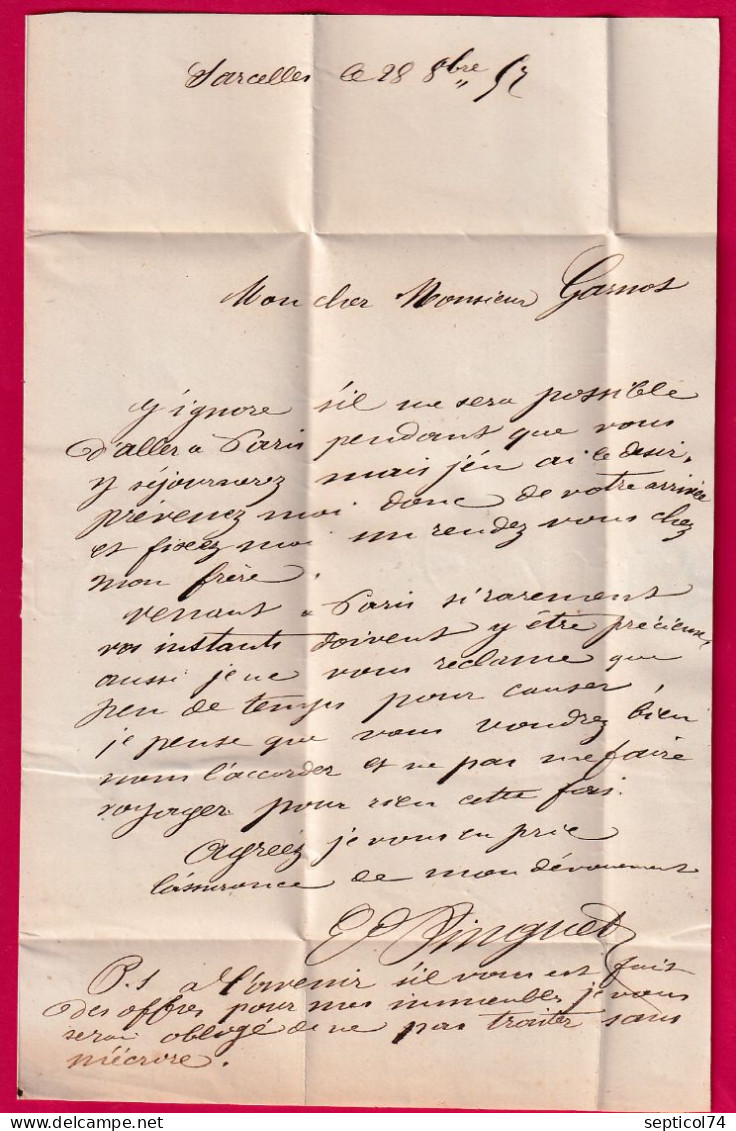 N°14 PC 2805 SARCELLES SEINE ET OISE CAD TYPE 22 POUR TOURNY INDICE 13 LETTRE - 1849-1876: Periodo Clásico