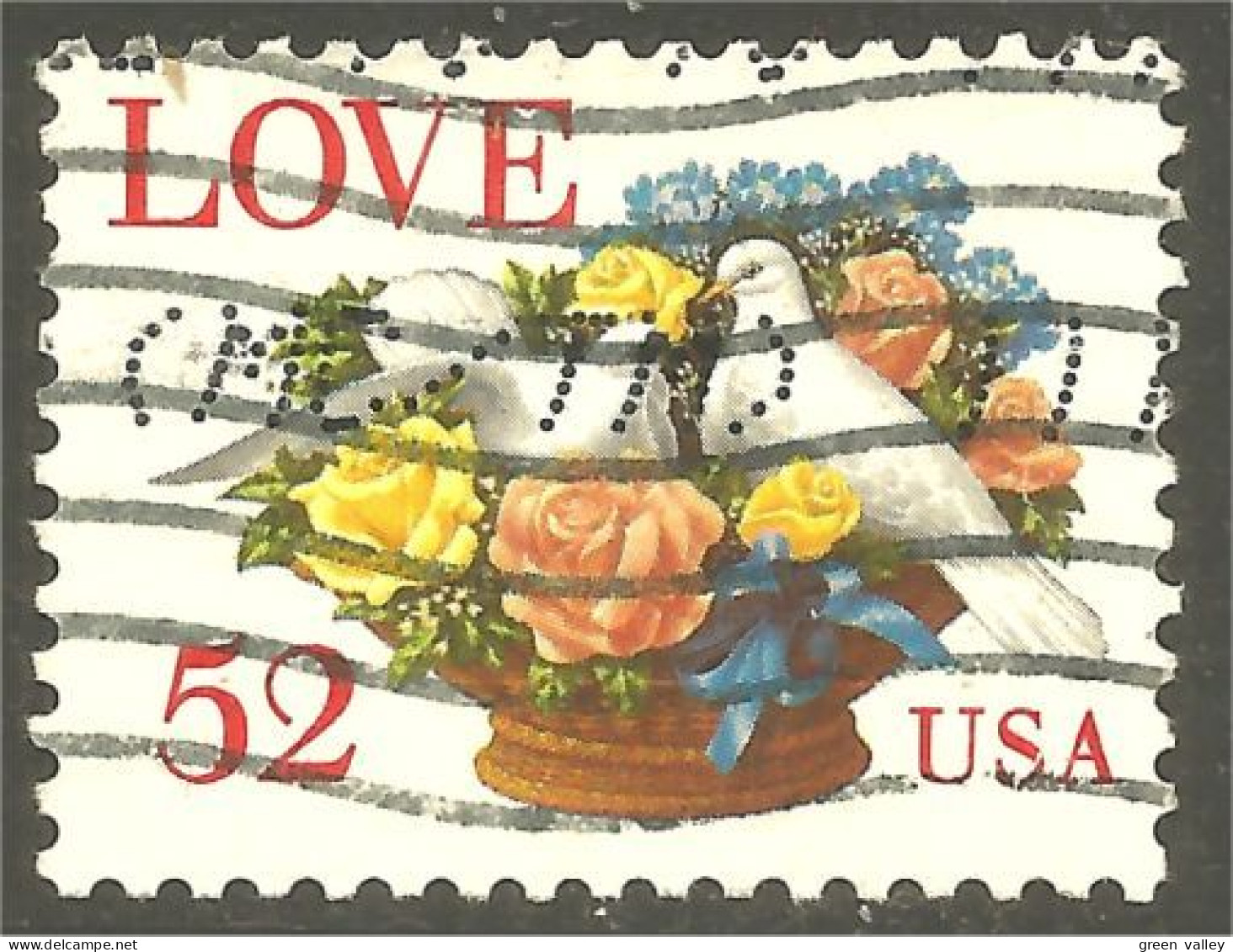 XW01-0515 USA Love 52c Colombe Dove Paloma Taube Roses Fleur Flower Blume - Oblitérés