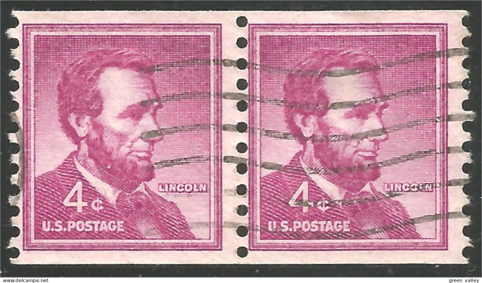 XW01-0410 USA President Abraham Lincoln 4c Violet Roulette Coil Pair - Bandes & Multiples
