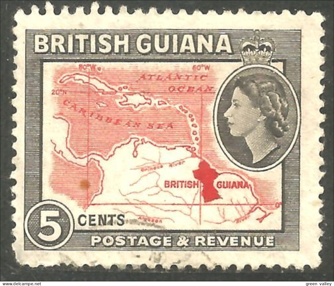 XW01-0874 British Guiana 1954 5c Carte Amérique Sud South America Map - Brits-Guiana (...-1966)