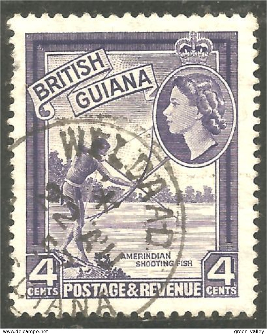 XW01-0873 British Guiana 1954 4c Indien Indian Fish Poisson Tir Arc Archery Arch Bow Arrow Flèche - Guyane Britannique (...-1966)