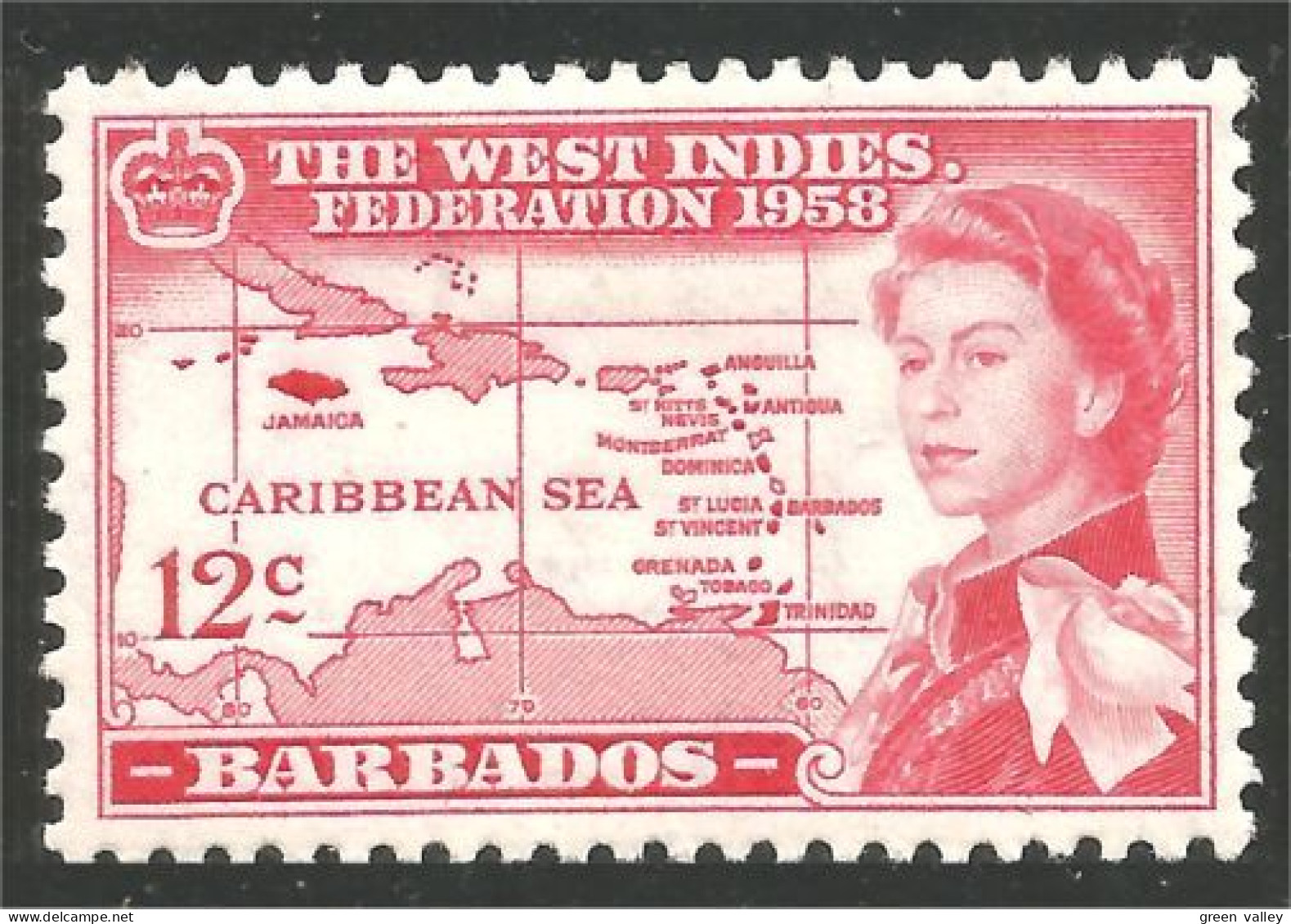 XW01-0782 Barbados West Indies Federation 12c Queen Elizabeth Iles Islands Isola Inseln MH * Neuf - Familles Royales