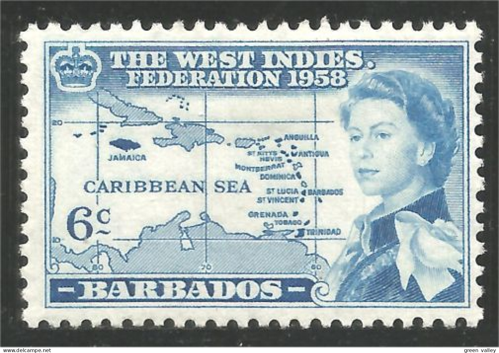 XW01-0781 Barbados West Indies Federation 6c Queen Elizabeth Iles Islands Isola Inseln MH * Neuf - Royalties, Royals