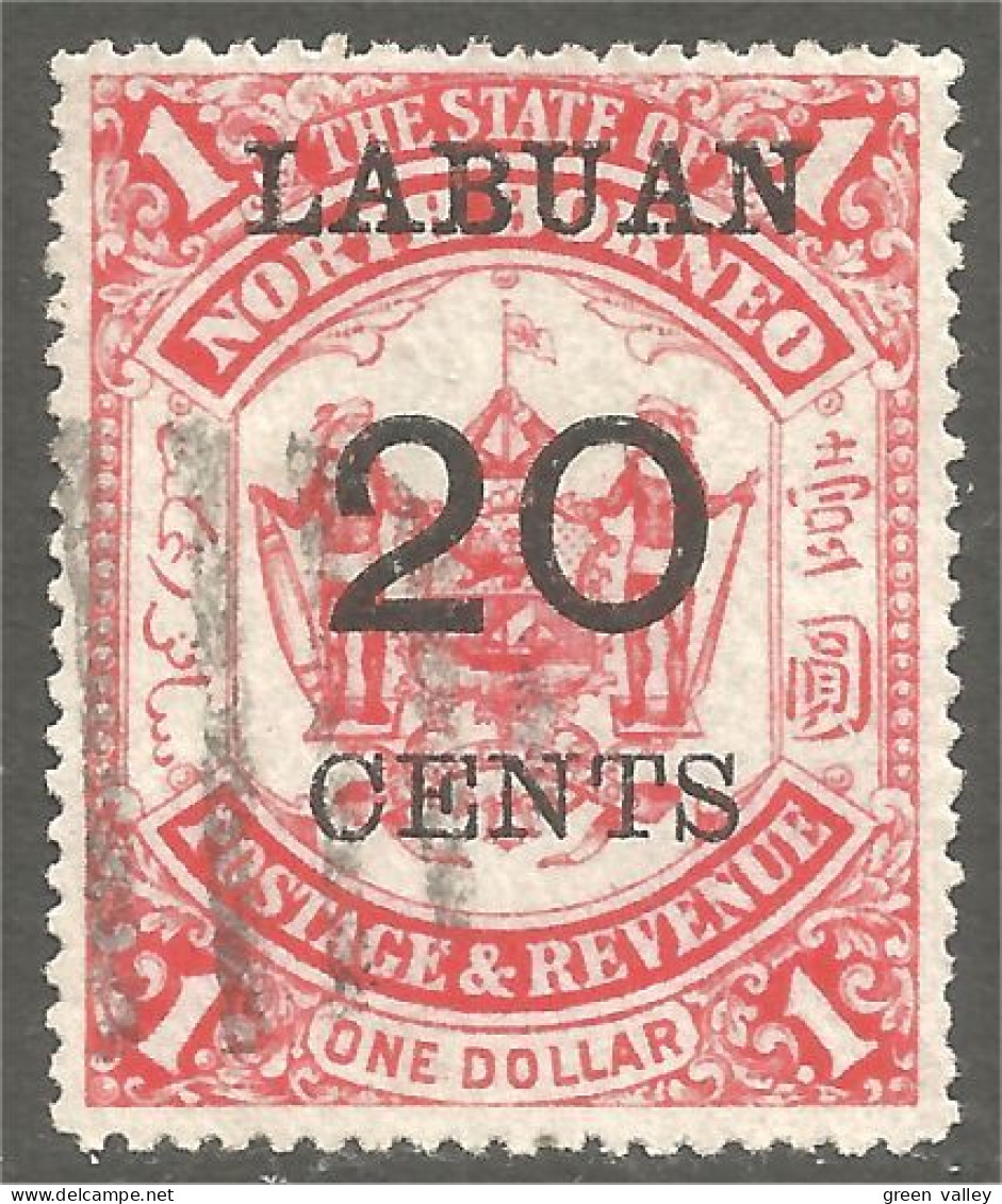 XW01-0719 Labuan 20 Cents Rouge Red Surcharge Over North Borneo - Borneo Del Nord (...-1963)