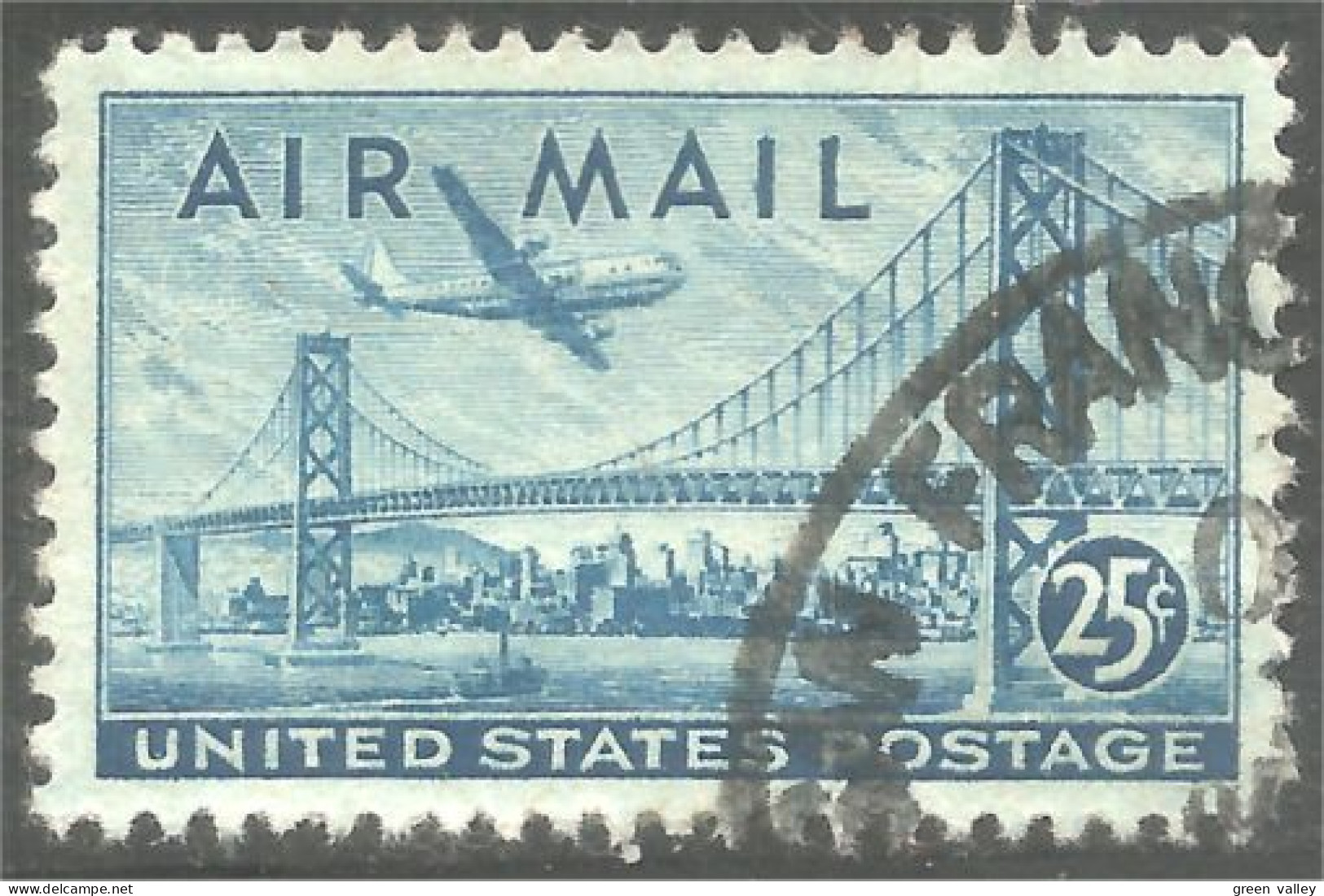 XW01-0629 USA 1947 San Francisco Bay Bridge Pont Brucke 25c Avion Airplane - Flugzeuge