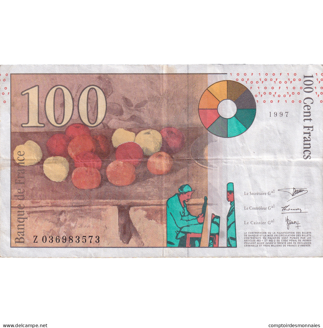France, 100 Francs, Cézanne, 1997, TB+, Fayette:74.1, KM:158a - 100 F 1997-1998 ''Cézanne''