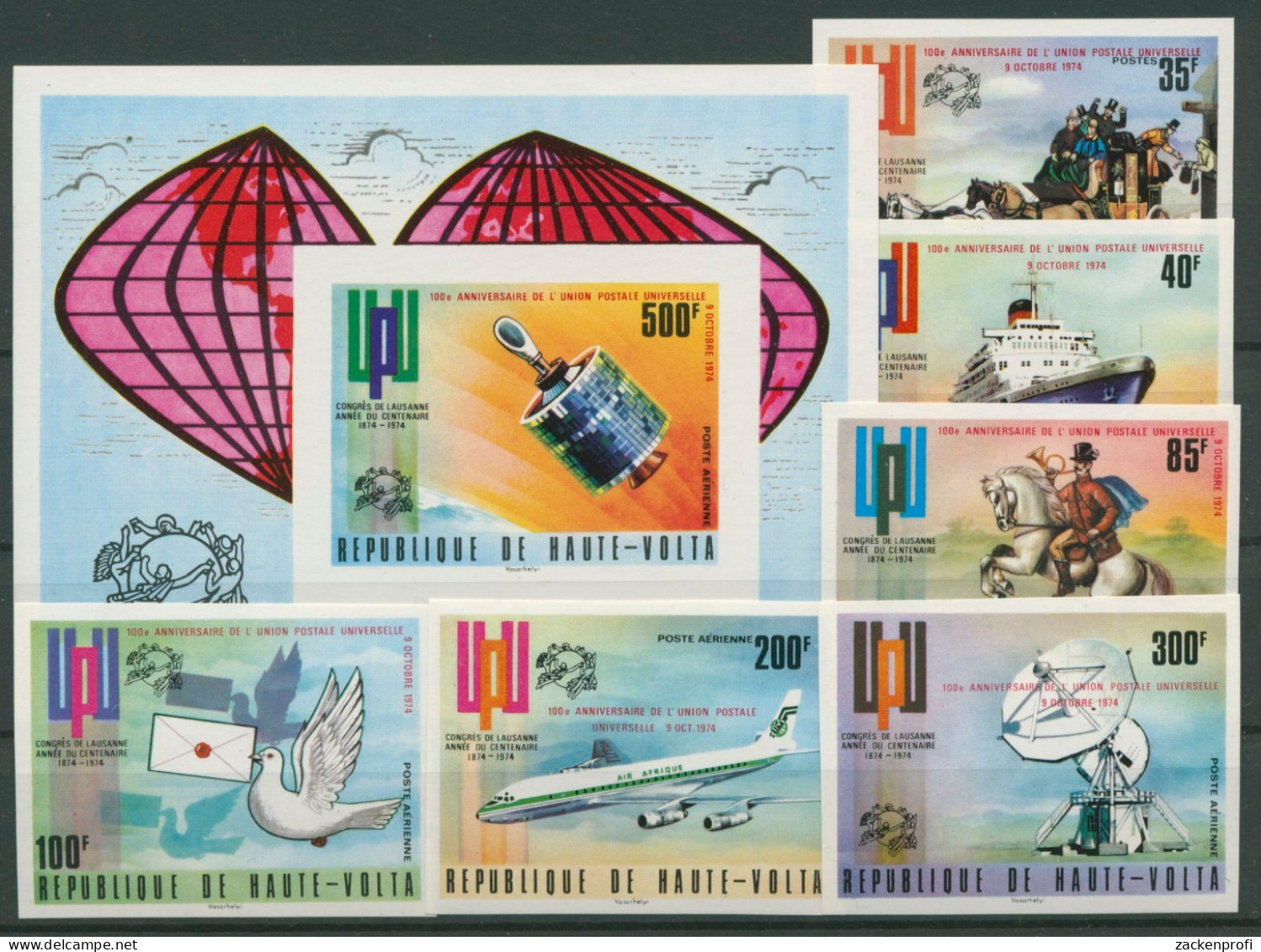 Obervolta 1974 100 Jahre Weltpostverein UPU 517/22, Bl. 26 B Postfrisch (G22192) - Burkina Faso (1984-...)