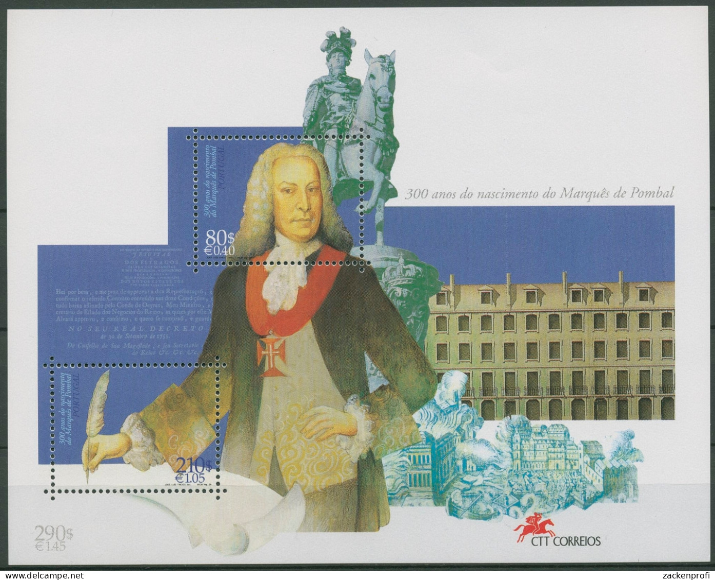 Portugal 1999 Marquis V. Pombal Block 151 Postfrisch (C93208) - Blokken & Velletjes