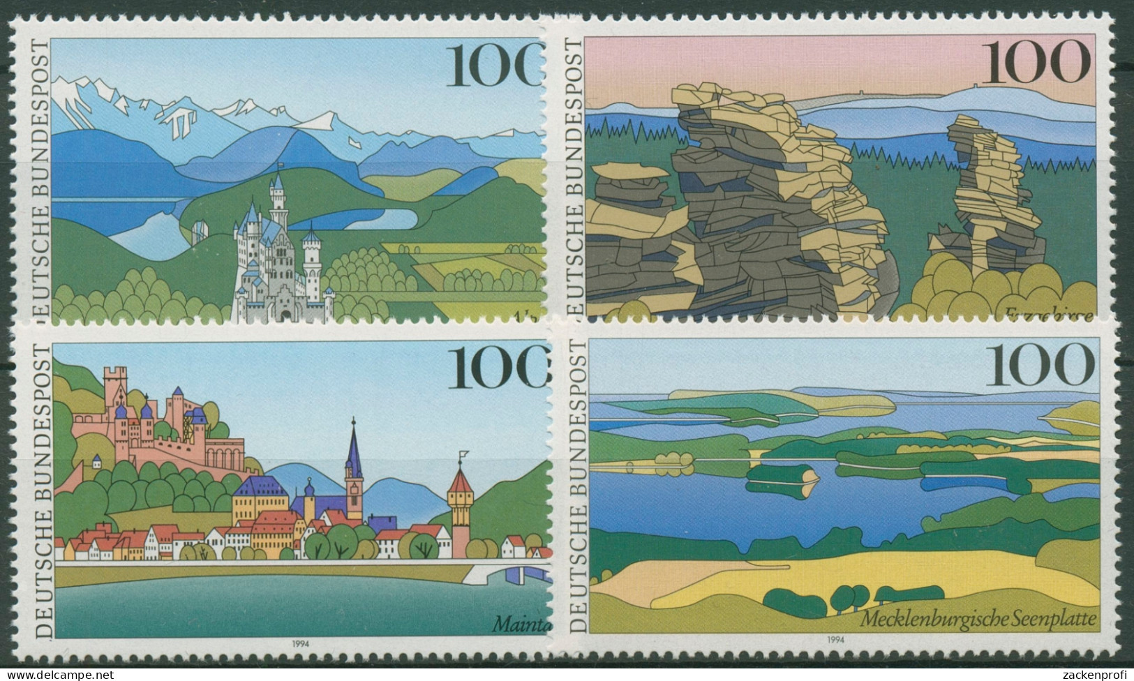 Bund 1994 Landschaften Alpen Erzgebirge Maintal Müritz 1742/45 Postfrisch - Unused Stamps