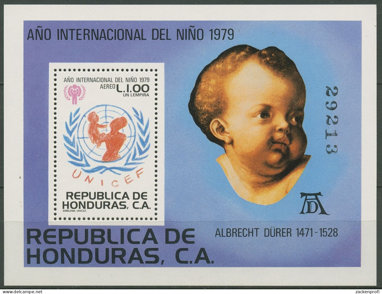 Honduras 1980 Jahr Des Kindes UNICEF Gemälde Dürer Block 32 Postfrisch (C97340) - Honduras