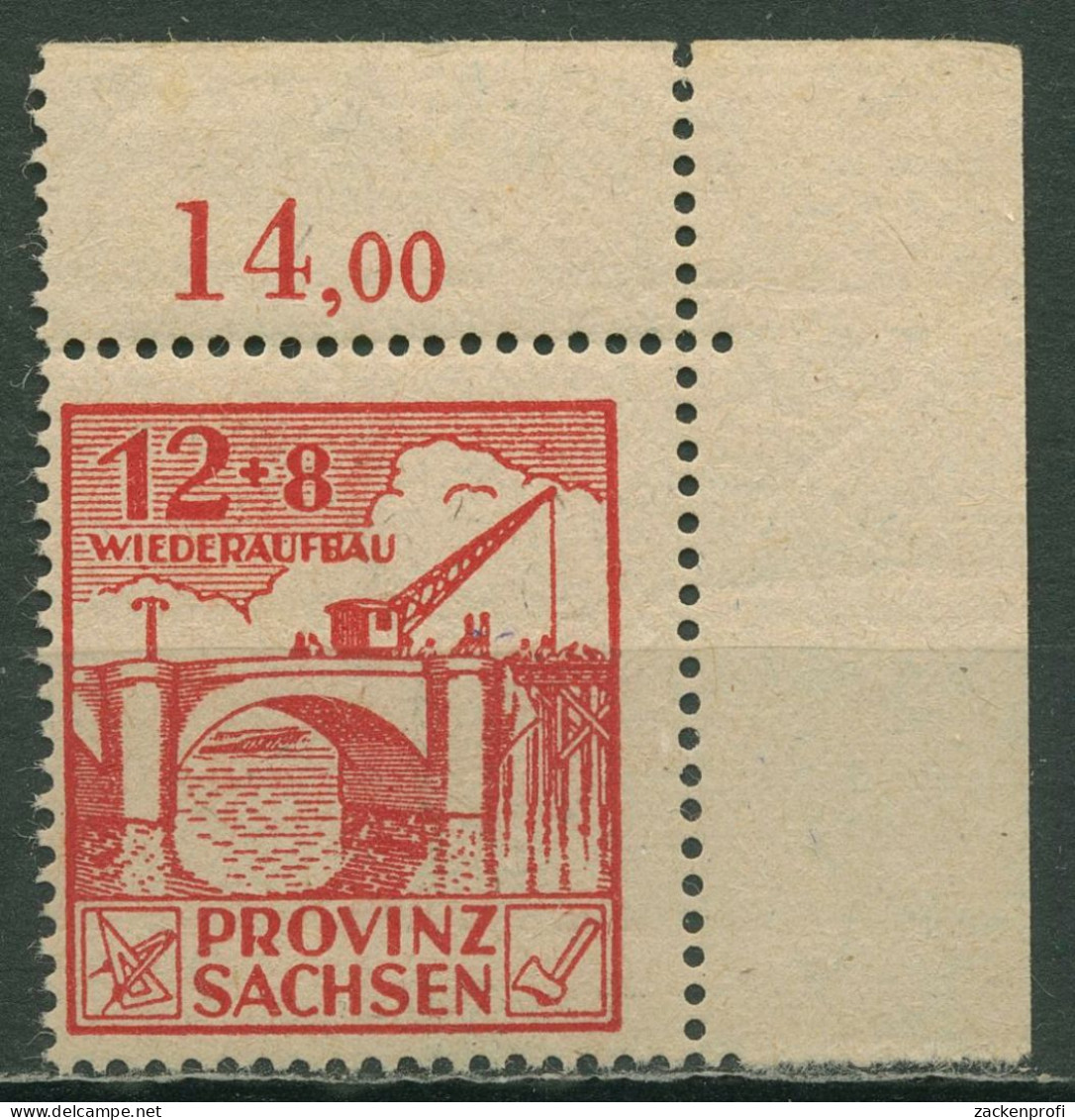 SBZ Provinz Sachsen 1946 Wiederaufbau 88 Aa Ecke 2 Postfrisch - Other & Unclassified
