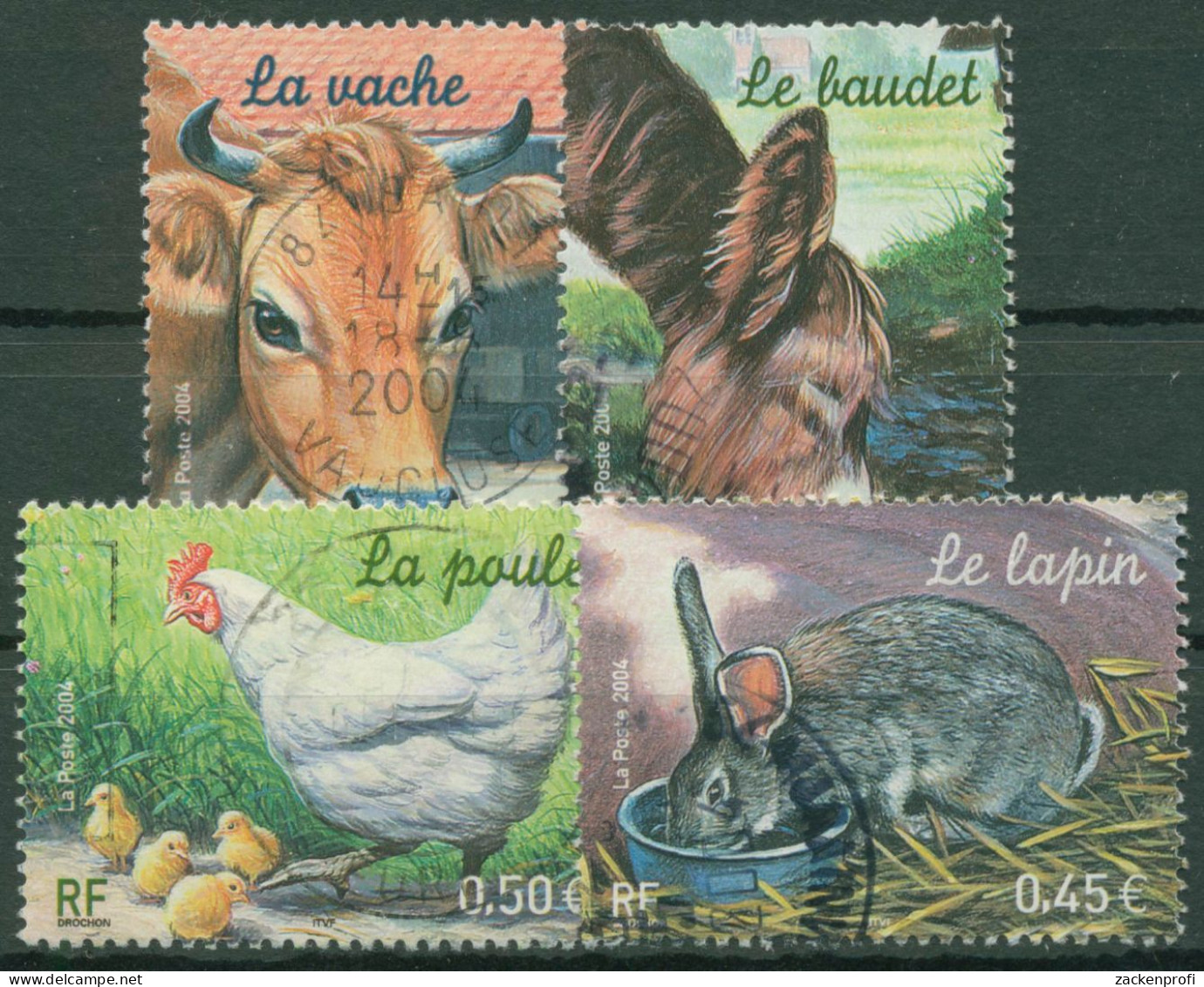 Frankreich 2004 Farmtiere Kaninchen Esel Huhn Kuh 3805/08 Gestempelt - Used Stamps
