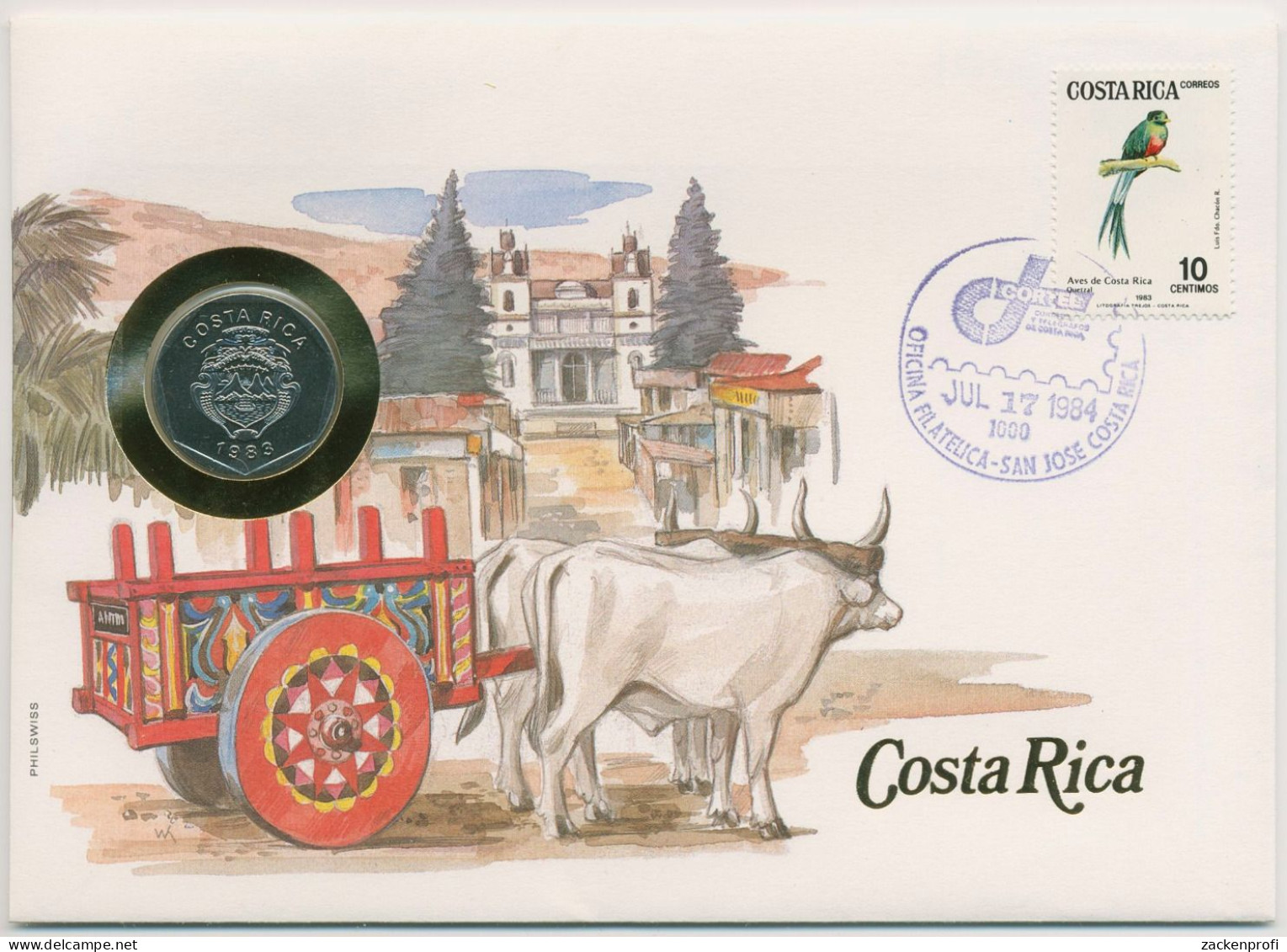 Costa Rica 1984 Ochsengespann Numisbrief 5 Colones (N306) - Costa Rica