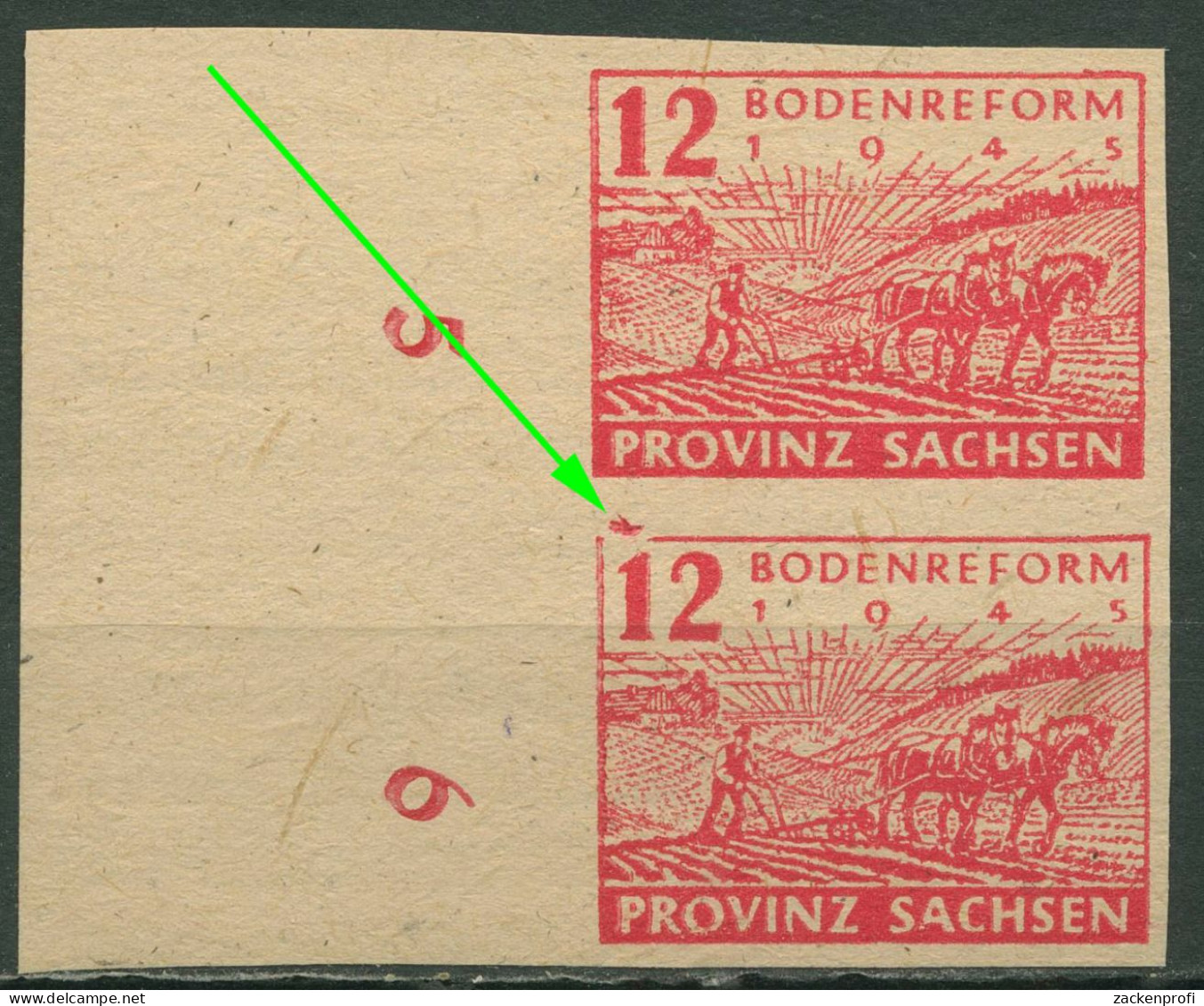 SBZ Provinz Sachsen 1945 Bodenreform Plattenfehler 86 Xa I Postfrisch, Fleckig - Autres & Non Classés