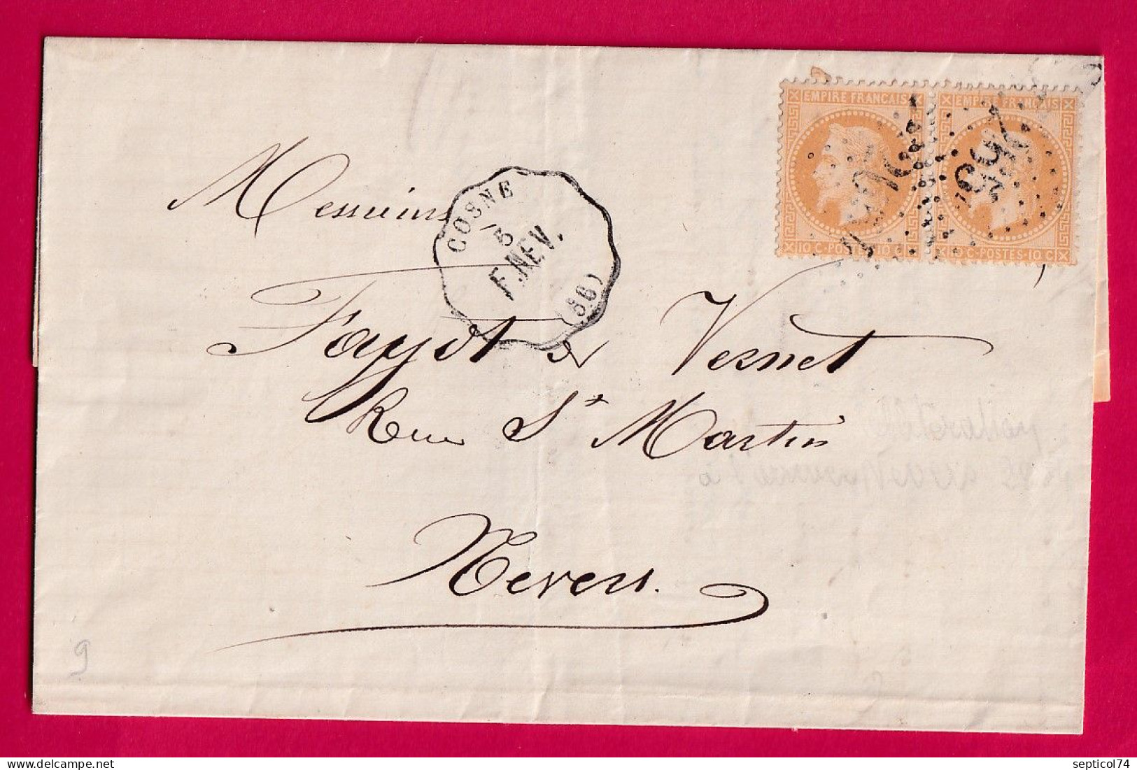 N°28 PAIRE CONVOYEUR STATION COSNE NIEVRE POUR NEVERS LETTRE - 1849-1876: Klassik