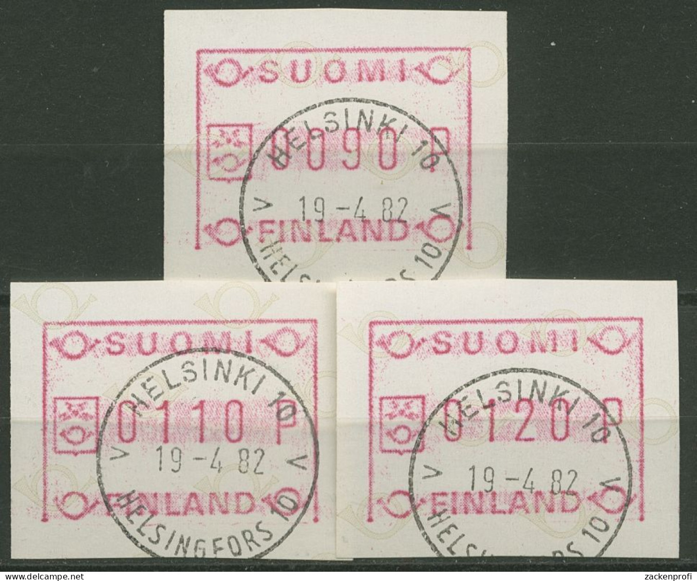 Finnland ATM 1982 Kl. Posthörner Grundlinie Fehlt Satz ATM 1.1 IV S 1 Gestempelt - Timbres De Distributeurs [ATM]
