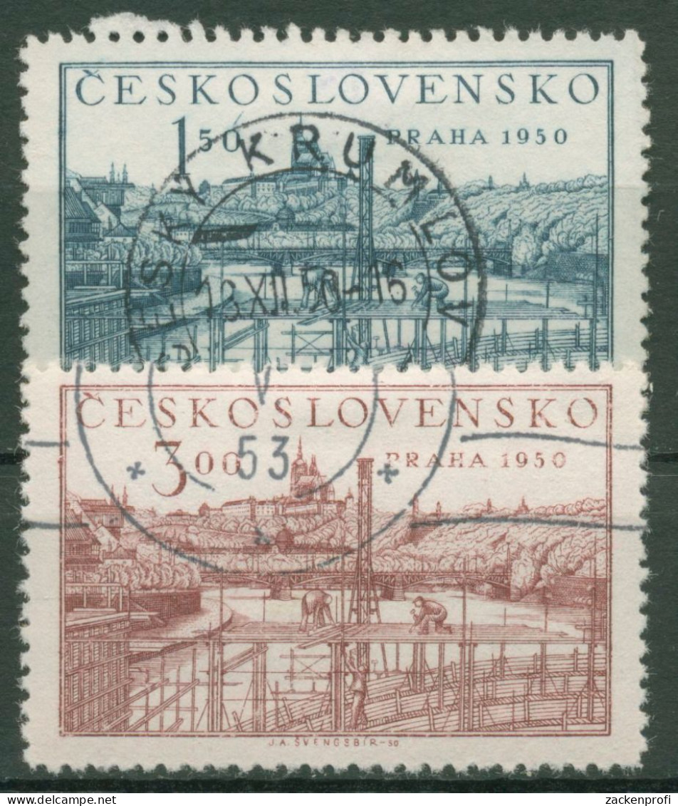 Tschechoslowakei 1950 Briefmarkenausstellung Prag Bauwerke 638/39 Gestempelt - Oblitérés