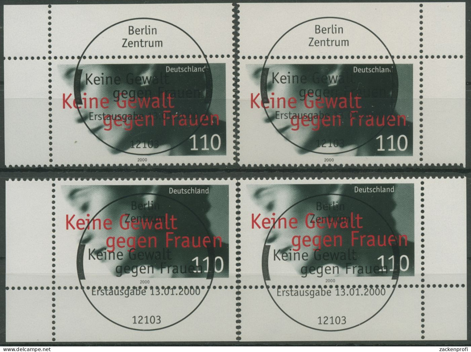 Bund 2000 Keine Gewalt Gegen Frauen 2093 Alle 4 Ecken TOP-ESST Berlin (E3140) - Used Stamps