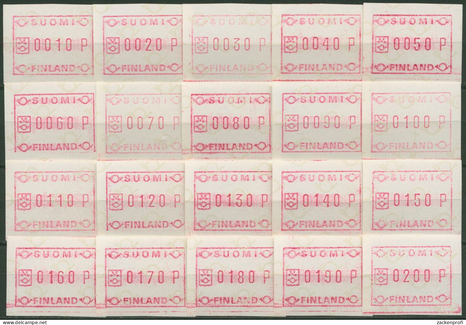 Finnland Automatenmarken 1982 Kl. Posthörner Satz 20 Werte ATM 1.1 S Postfrisch - Timbres De Distributeurs [ATM]