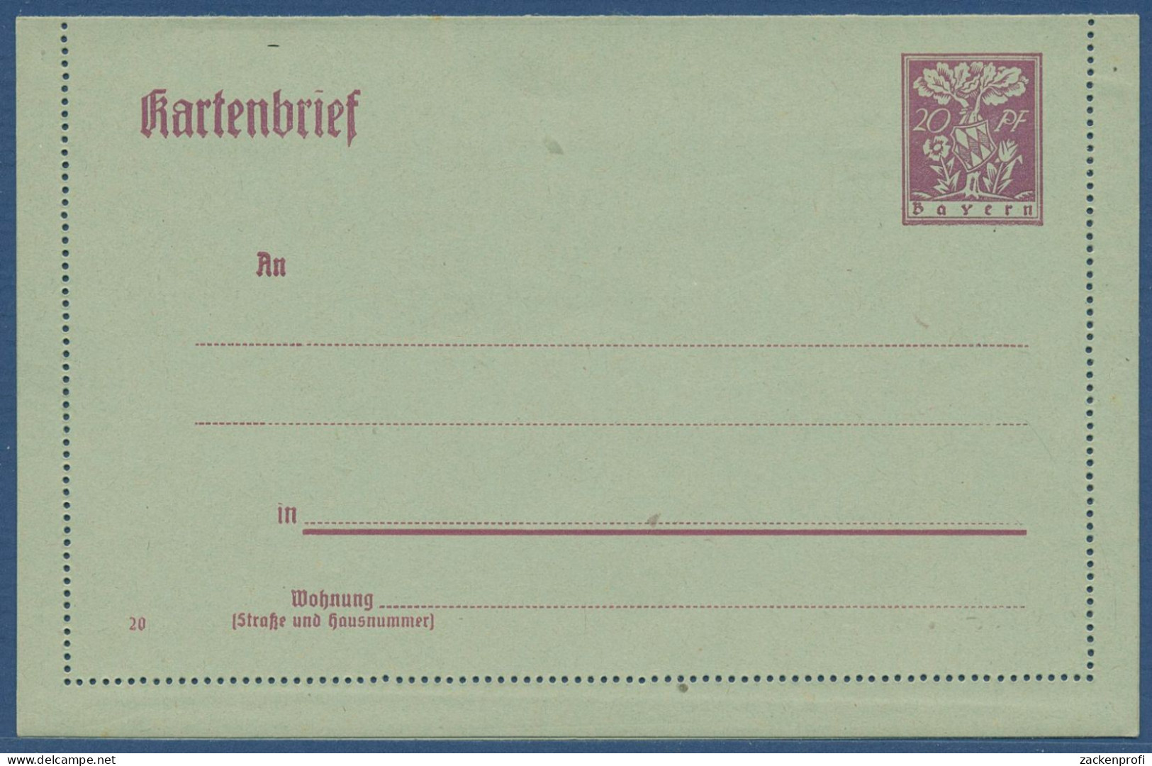 Bayern 1920 Wappen Am Eichenstamm Kartenbrief K 12 Ungebraucht (X40957) - Enteros Postales