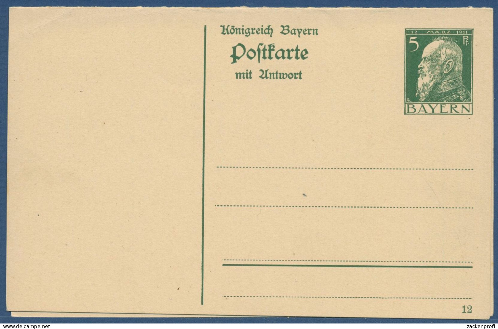 Bayern 1911 Prinzreg. Luitpold Postkarte M. Antwort P 89/02 Ungebraucht (X40979) - Entiers Postaux