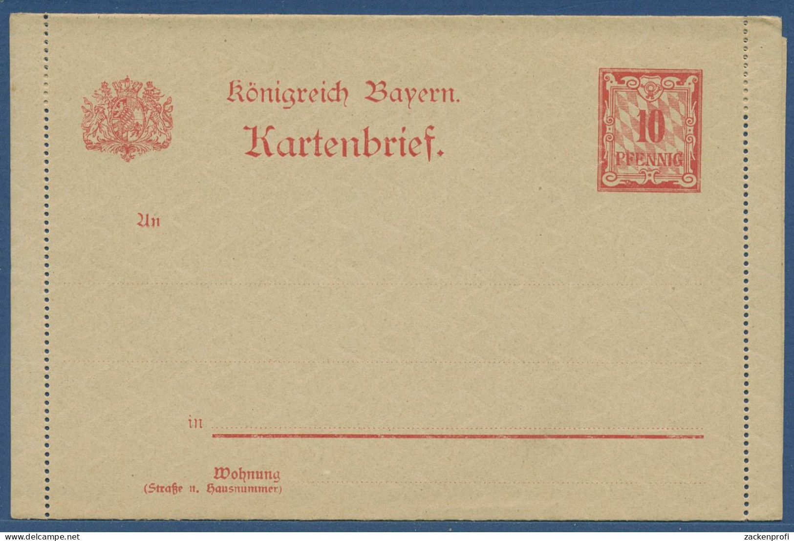 Bayern 1897 Ziffer Auf Rauten Kartenbrief K 2 Ungebraucht (X41008) - Enteros Postales