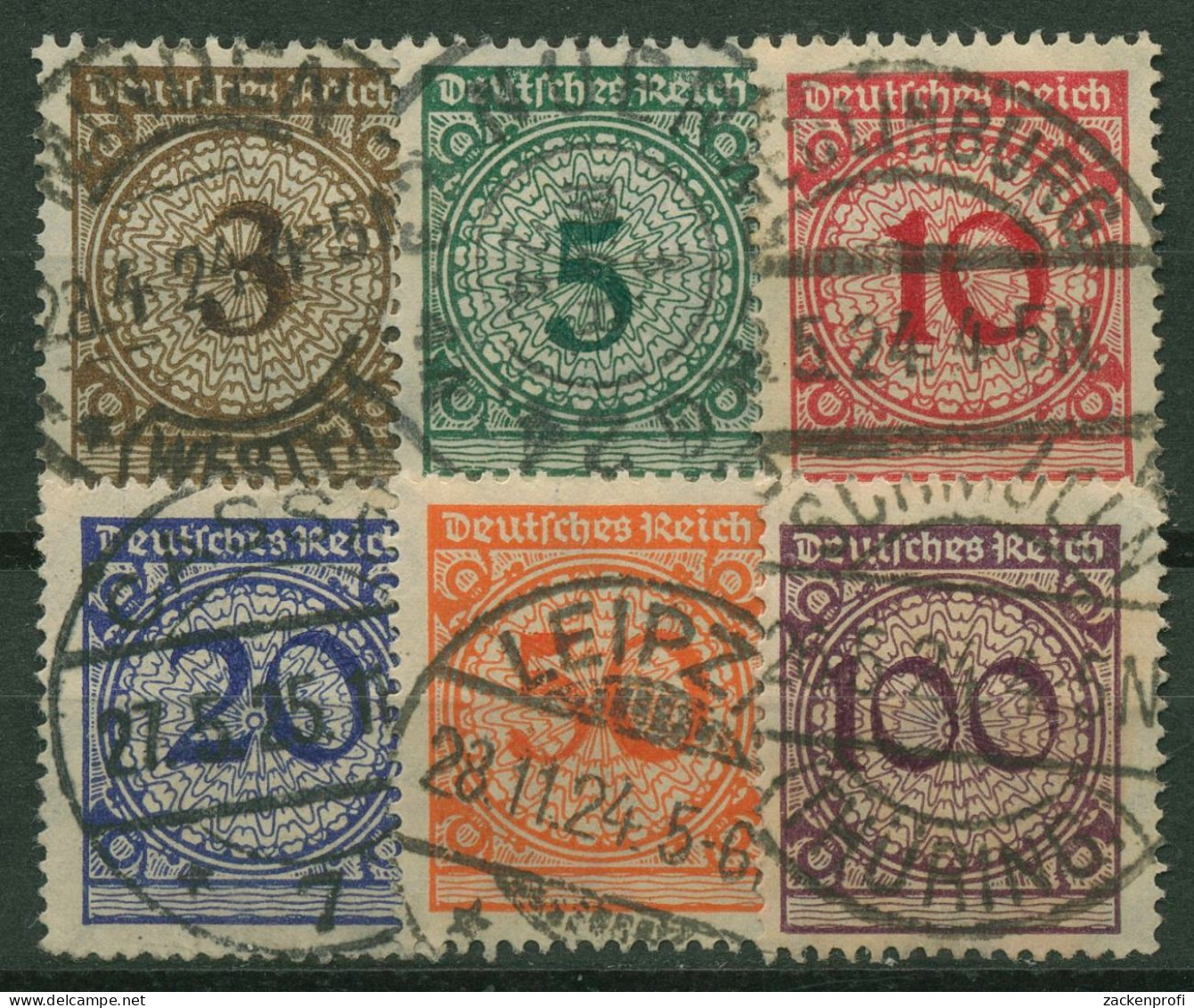 Deutsches Reich 1923 Freimarken: Korbdeckelmuster 338/43 TOP-Stempel - Usados