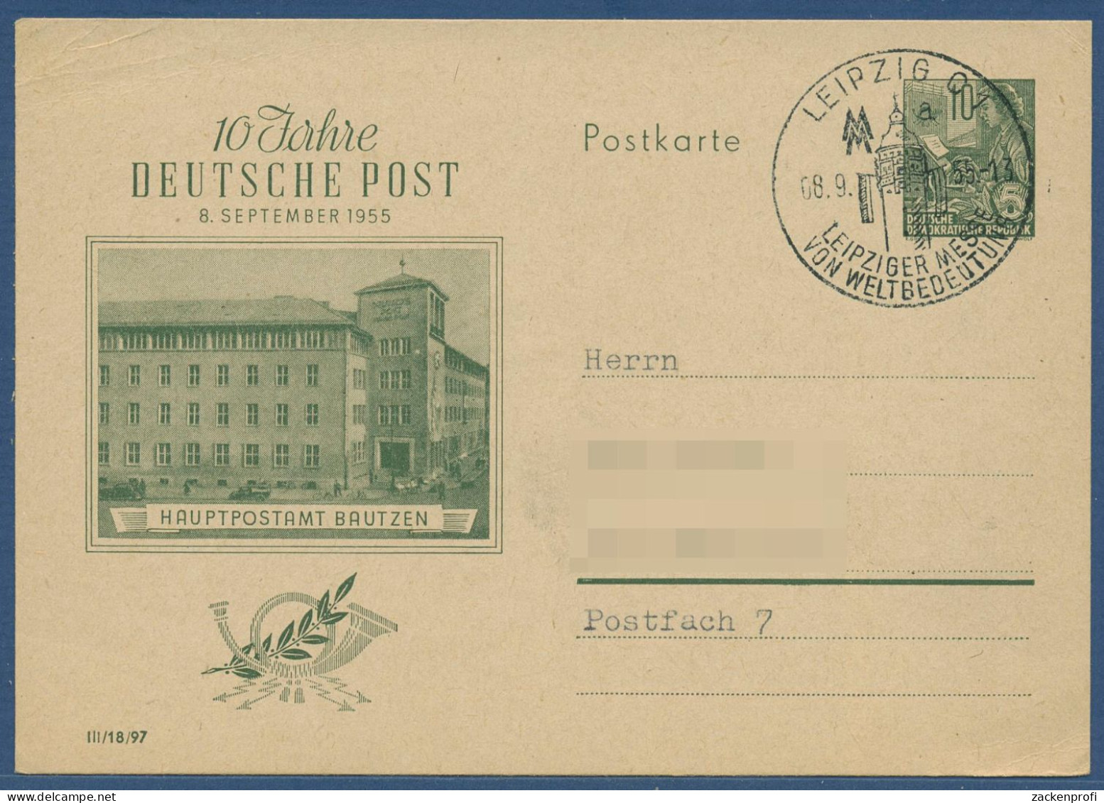 DDR 1955 Fünfjahrplan Sonderpostkarte 10 J. Dt. Post P 66 Gebraucht (X40999) - Postkaarten - Gebruikt