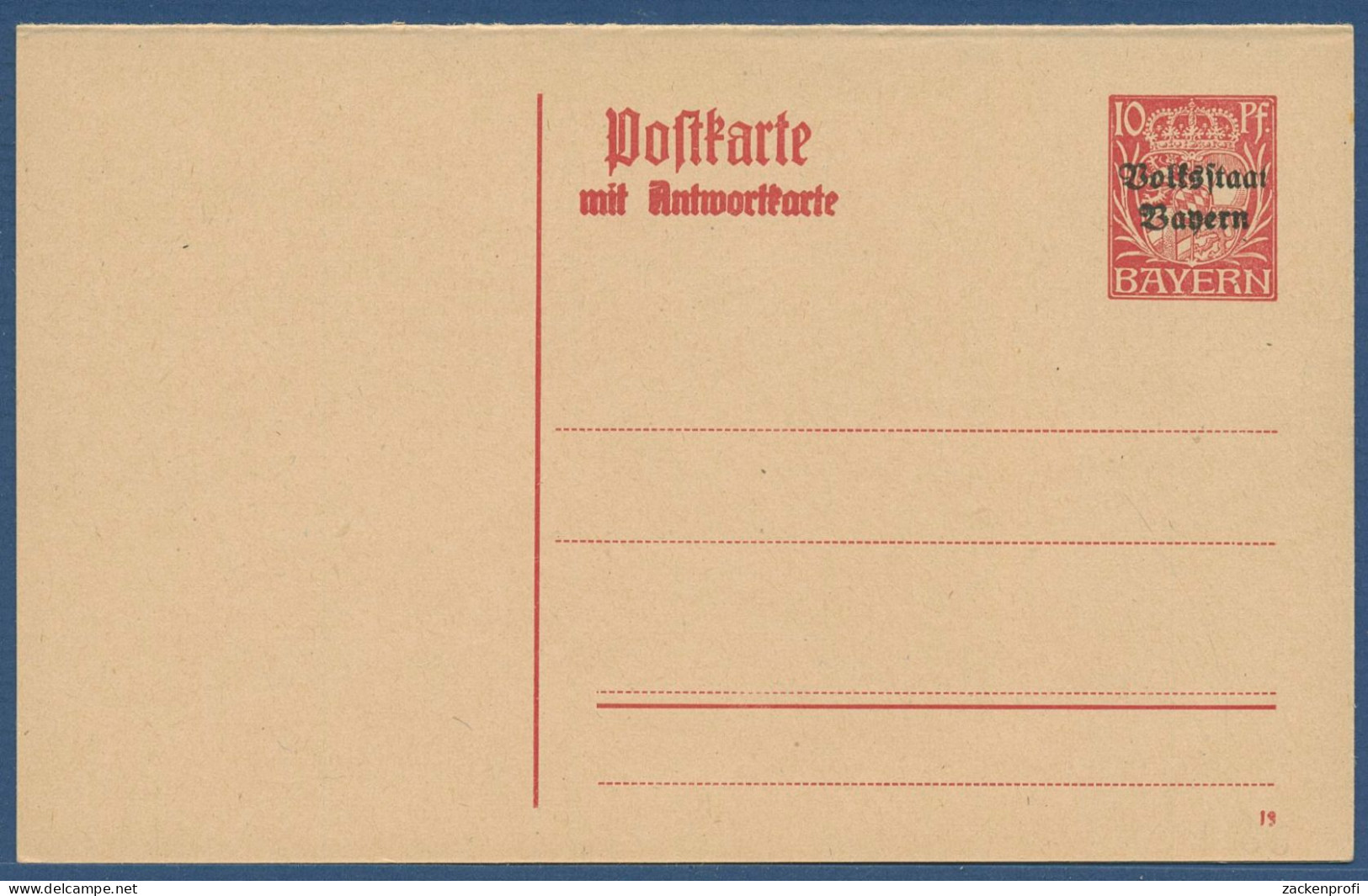 Bayern 1919 Volksstaat Postkarte Mit Antwort P 106 Ungebraucht (X40972) - Ganzsachen