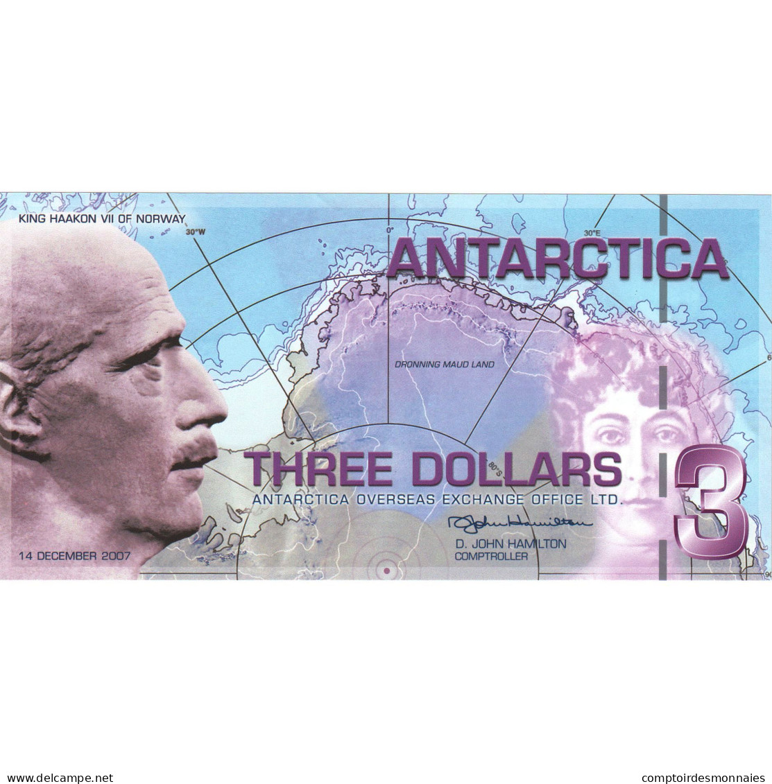 Billet, Antartique, 3 Dollars, 2007, 2007-12-14, NEUF - Other - America