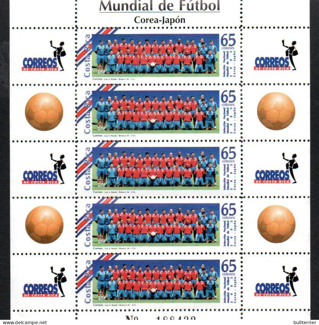 SOCCER - COSTA RICA- 2002 - WORLD CUP JAPAN & KOREA SHEETLET OF 5  MINT NEVER HINGED - 2002 – South Korea / Japan