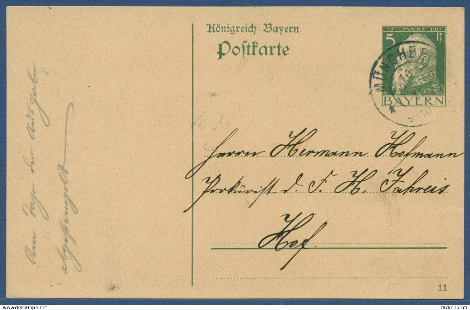 Bayern 1911 Prinzregent Luitpold Postkarte P 87 I/01 Gebraucht (X40983) - Postal  Stationery