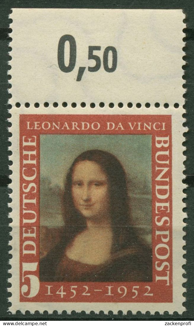 Bund 1952 Mona Lisa Gemälde Von Leonardo Da Vinci 148 Oberrand Postfrisch - Unused Stamps