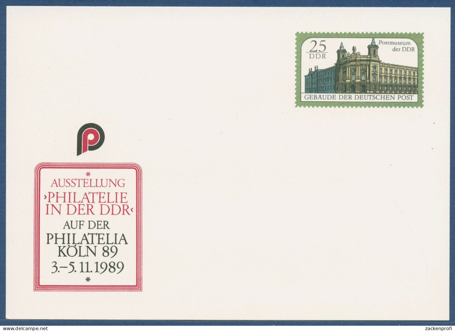 DDR 1989 Postmuseum PHILATELIA KÖLN Sonderpostkarte P 104 Ungebraucht (X40998) - Postkarten - Ungebraucht