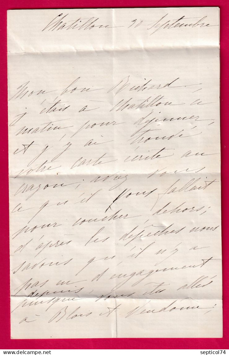 GUERRE 1870 CHATILLON EN BAZOIS NIEVRE POUR COMMANDANT GARDE MOBILE DE LA NIEVRE A ORLEANS LOIRET 30 SEPT 1870 LETTRE - Oorlog 1870