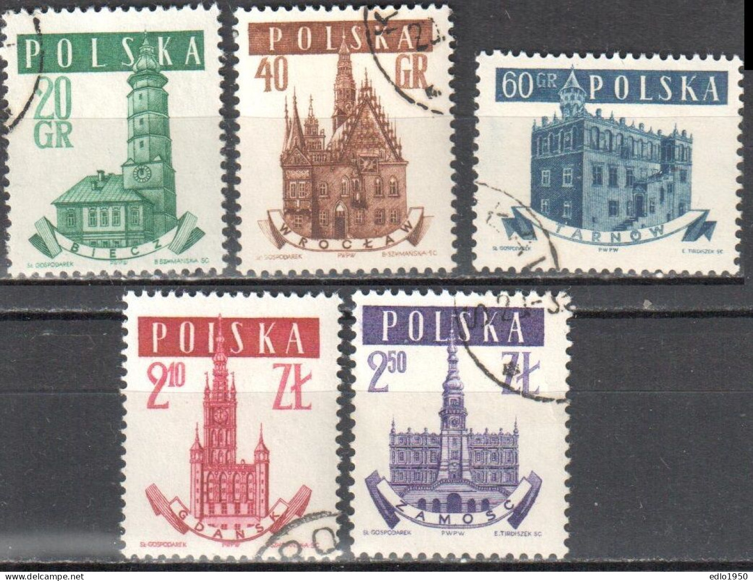 Poland 1958 - Town Halls - Mi 1046-50- Used - Used Stamps