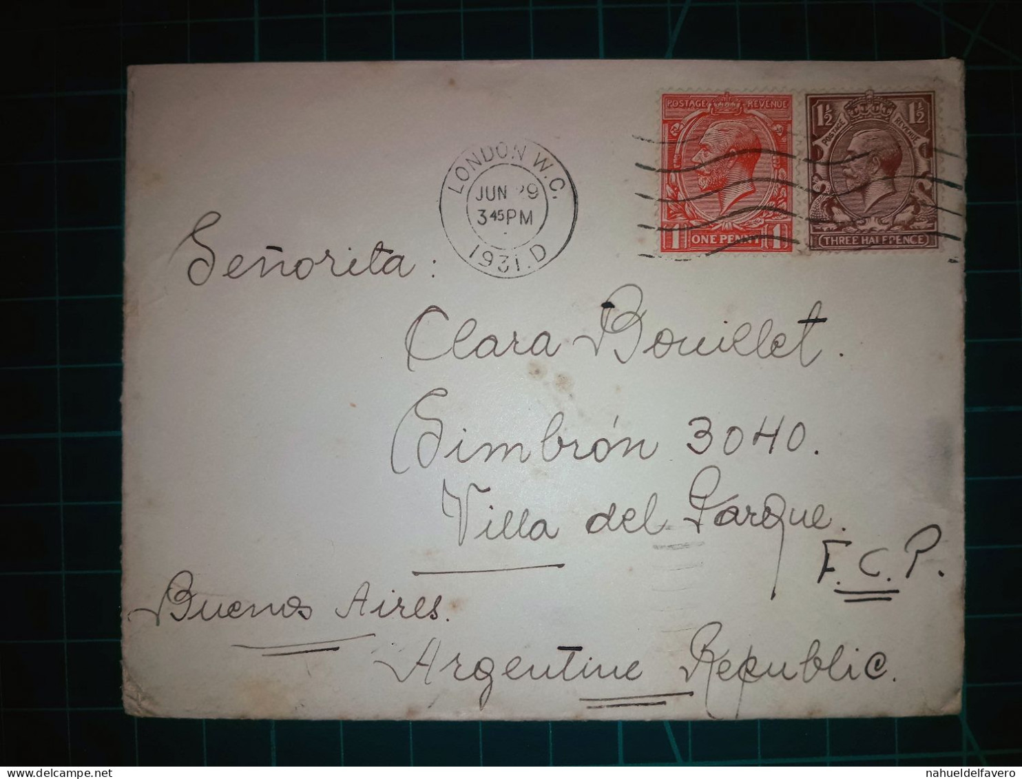 ANGLETERRE, Enveloppe Envoyée à Buenos Aires, Argentine Avec Une Variété De Timbres-poste. Année 1931. - Usati