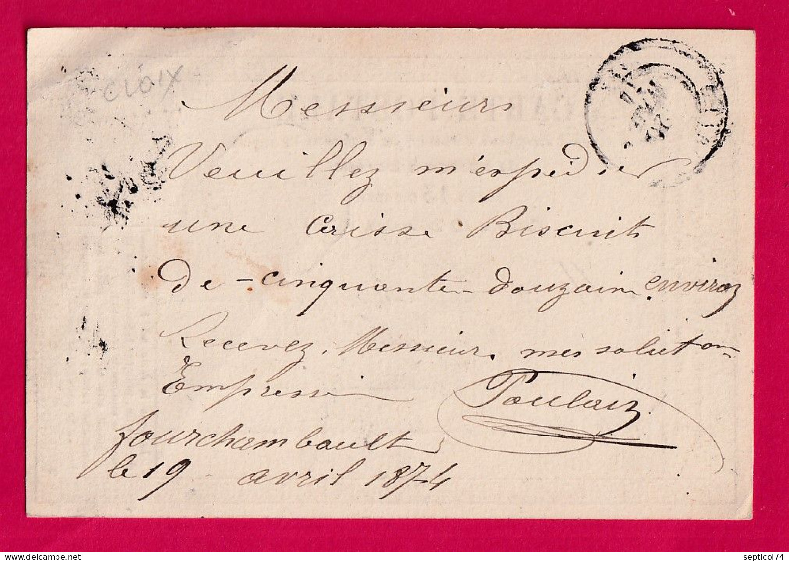 N°59 CONVOYEUR STATION FOURCHAMBAULT NIEVRE GC 2654 BG NEVERS GARE POUR CHABLIS YONNE CARTE PRECURSEUR LETTRE - 1849-1876: Période Classique