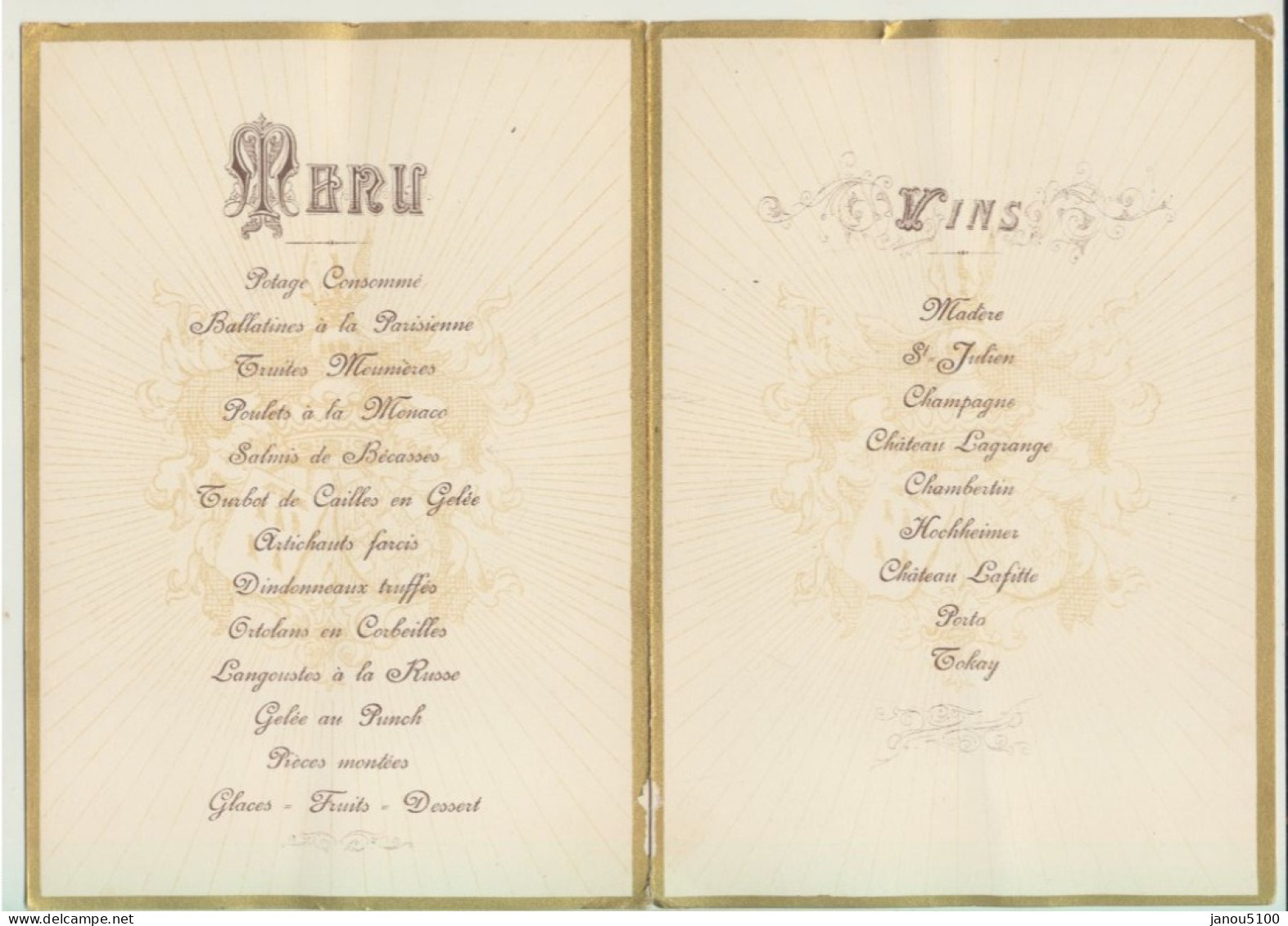 VIEUX PAPIERS  MENU DE MARIAGE    1888. - Menus