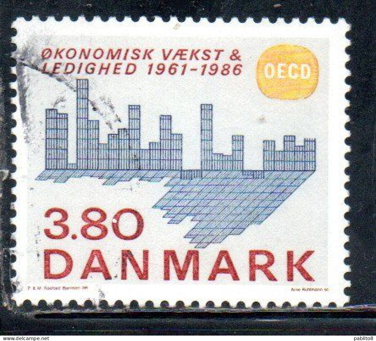 DANEMARK DANMARK DENMARK DANIMARCA 1986 ORGANIZATION FOR THE ECONOMIC COOPERATION DEVELOPMENT 3.80k USED USATO OBLITERE' - Used Stamps