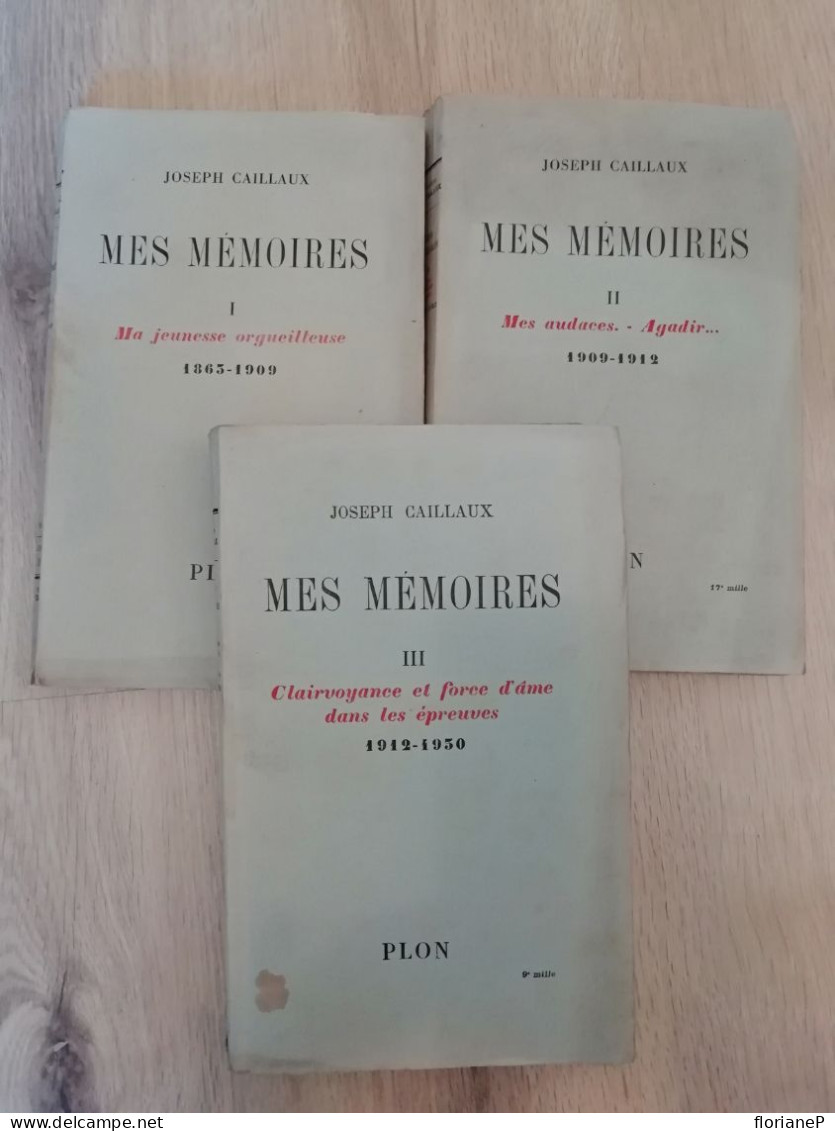 Joseph Caillaux - Mes Mémoires - Lots De Plusieurs Livres