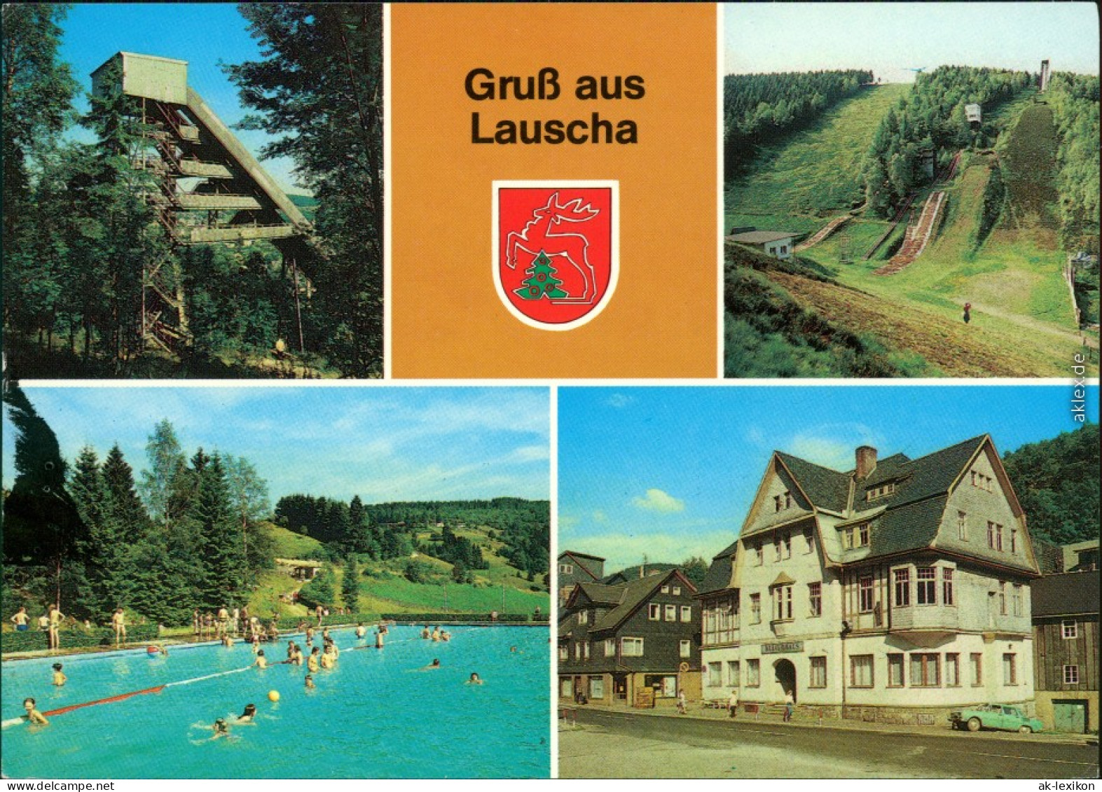 Lauscha Große Marktiegel-Schanze, Drei-Schanzen-Anlage, Freibad, Kulturhaus 1988 - Lauscha