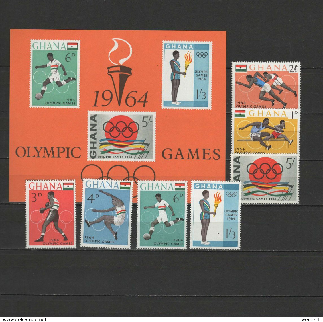Ghana 1964 Olympic Games Tokyo, Football Soccer, Athletics, Boxing Set Of 7 + S/s MNH - Ete 1964: Tokyo