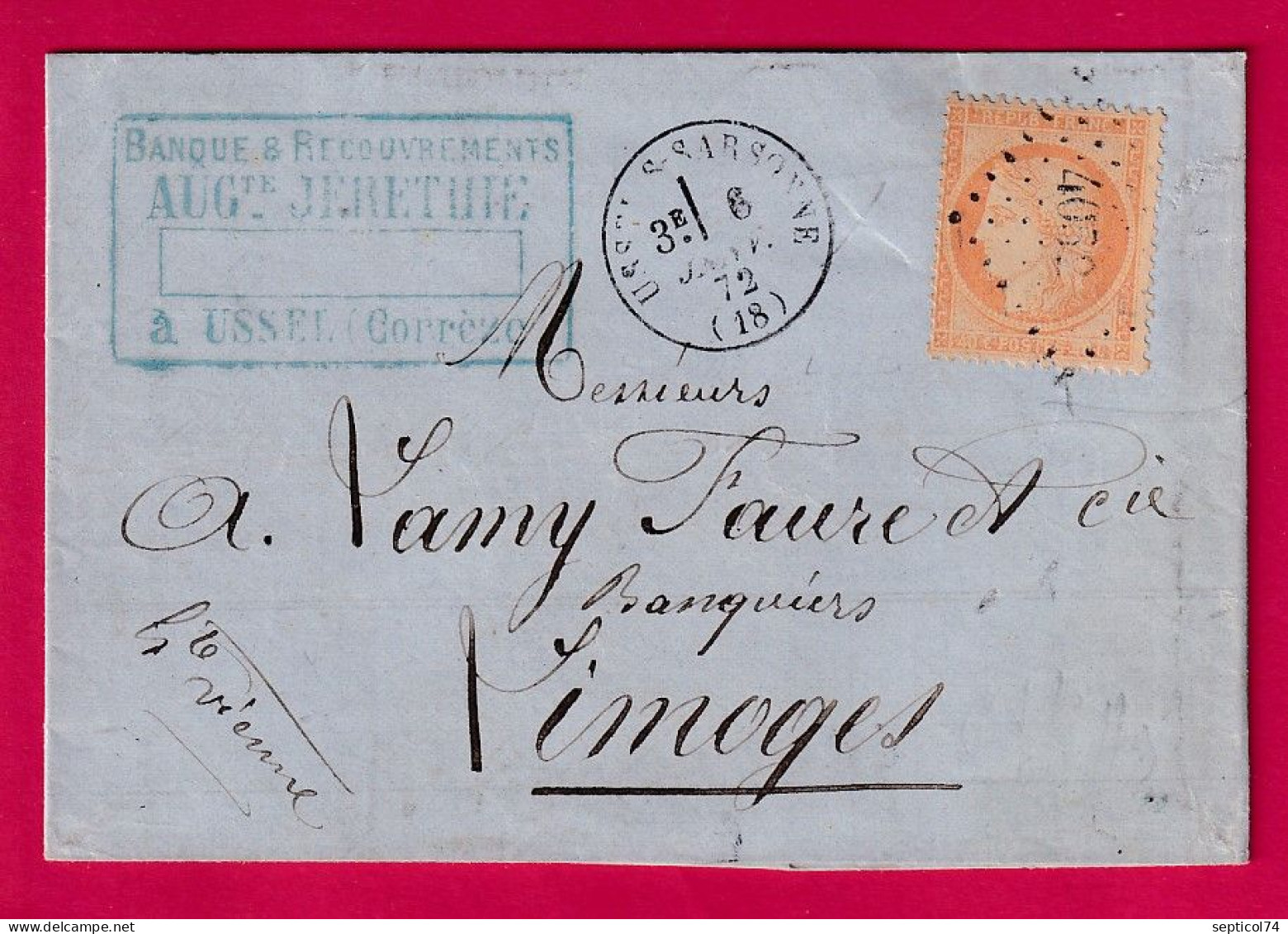 N°38 PC DU GC 4052 USSEL SUR SARSONNE POUR LIMOGES HAUTE VIENNE LETTRE - 1849-1876: Klassik