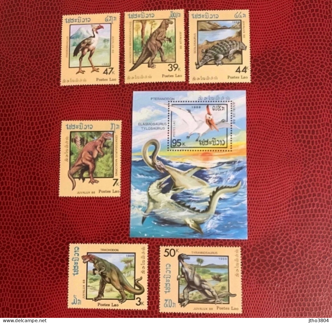 LAOS 1988 Bloc 1v Complete 6v Neuf MNH ** Mi 1075 / 1080 Bl 155 Reptil Reptile Rettile Schlange - Preistorici