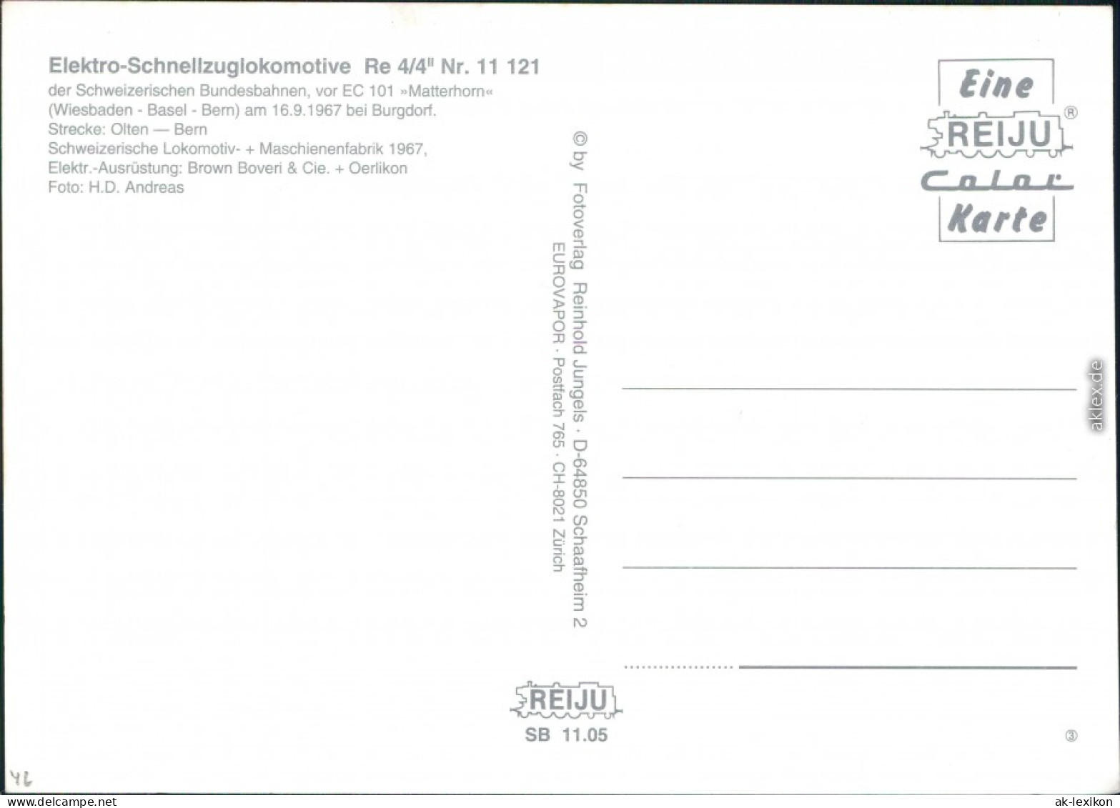 Burgdorf-Baddeckenstedt Elektrische Schnellzuglokomotive Re 4/4" Nr. 11 121 1967 - Burgdorf